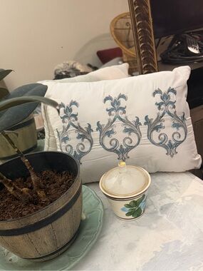 WHITE DECORATIVE ACCENT PILLOW WITH COLORFUL EMBROIDERED BOHEMIAN VIBE!
